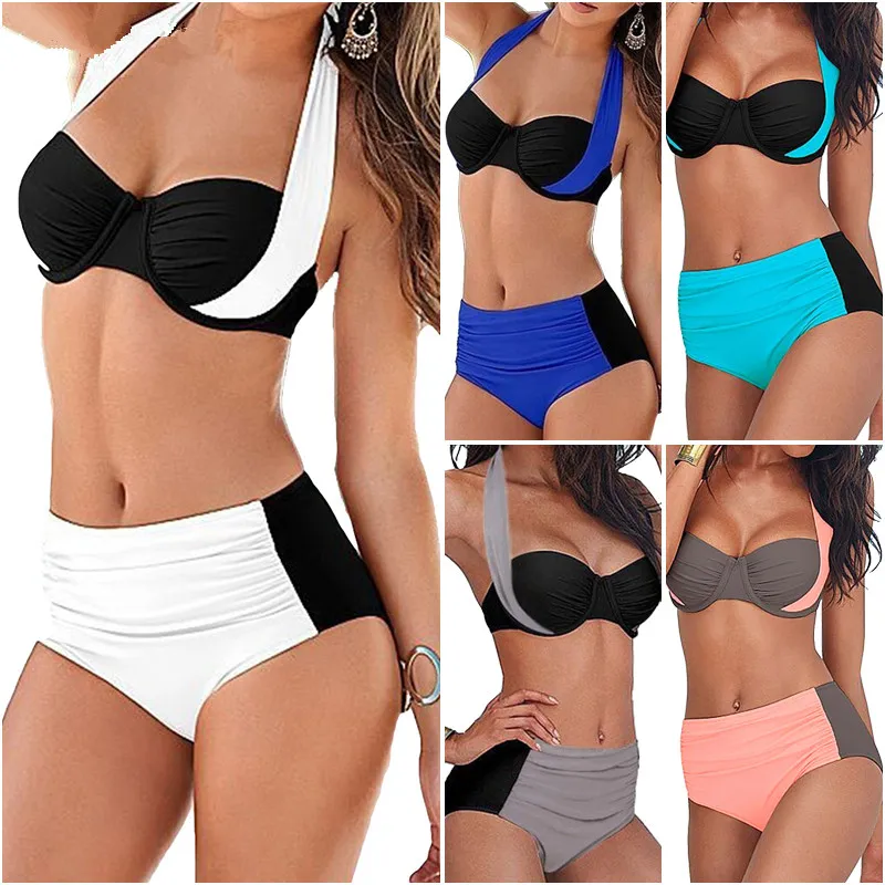 Bikini sexy para mujer Traje de baño de cintura alta Traje de baño de talla grande Halter Push Up Ropa de playa brasileña Tankini