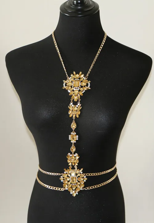 Body Chain Sieraden met Rode Blauwe Tawny Crystal Rhinestone Kralen voor Dames Mode Ketting Ketting Body Jewlry