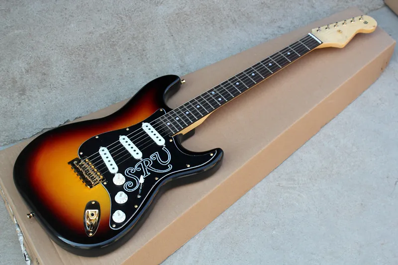 Tobacco Sunburst Electric Guitar with SRV Pickguard,Maple Fingerboard,SSS Pickups,Gold Hardwares,offering customized services