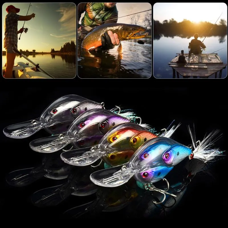 1pcs 6.5cm 18g Hard Lure Pesca Wobbler Fishing Lures Three Fish Body Style Bass Artificial Bait with Feather Treble Hooks