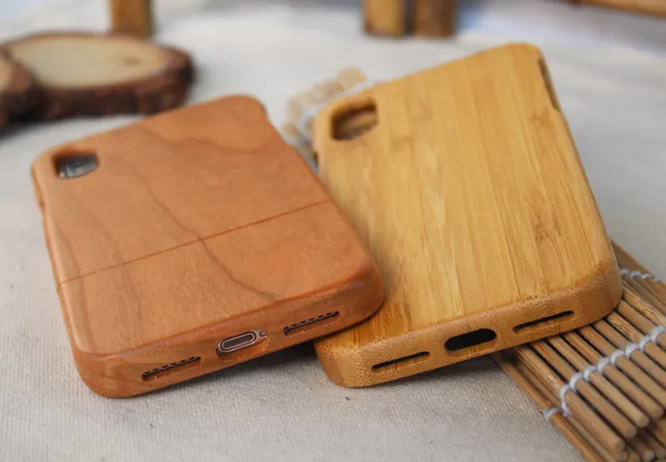 Custodia in legno ecologico al 100% iPhone X 6 6s plus 7 8 5 5s Custodia in legno cellulare in bambù Samsung Galaxy S9 S8 Note 8 S7