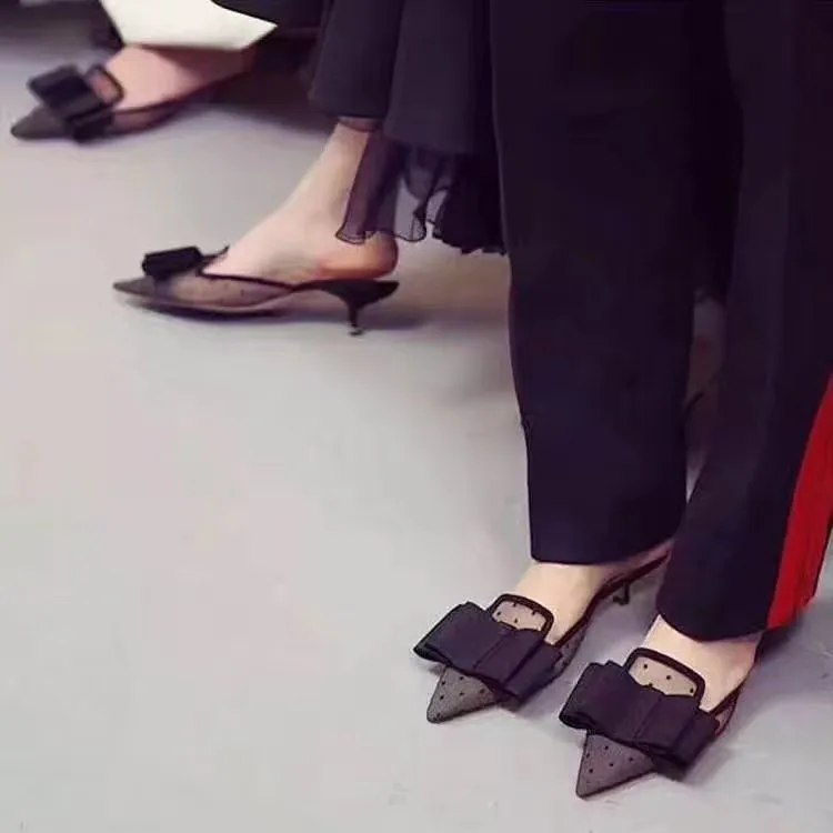 Pantofole da festa estive con tacco a spillo da donna in pizzo nero Scarpe 2018 Nuovo design Slip On Ciabatte da sposa primaverili Scarpe Mujers