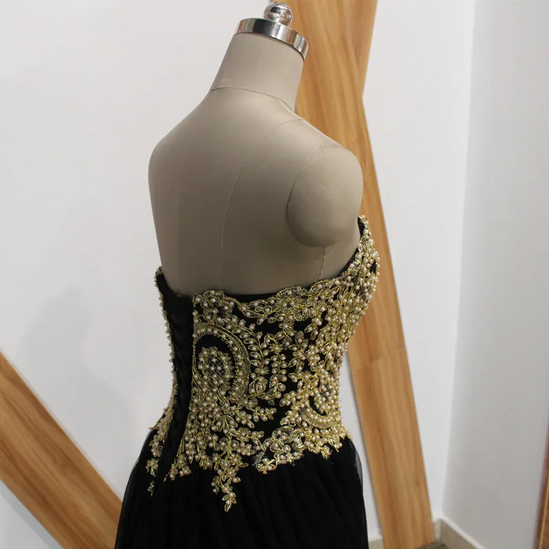 Black And Gold Strapless Prom Dress, Long A Line... From Achive, $115.58 |  DHgate.Com