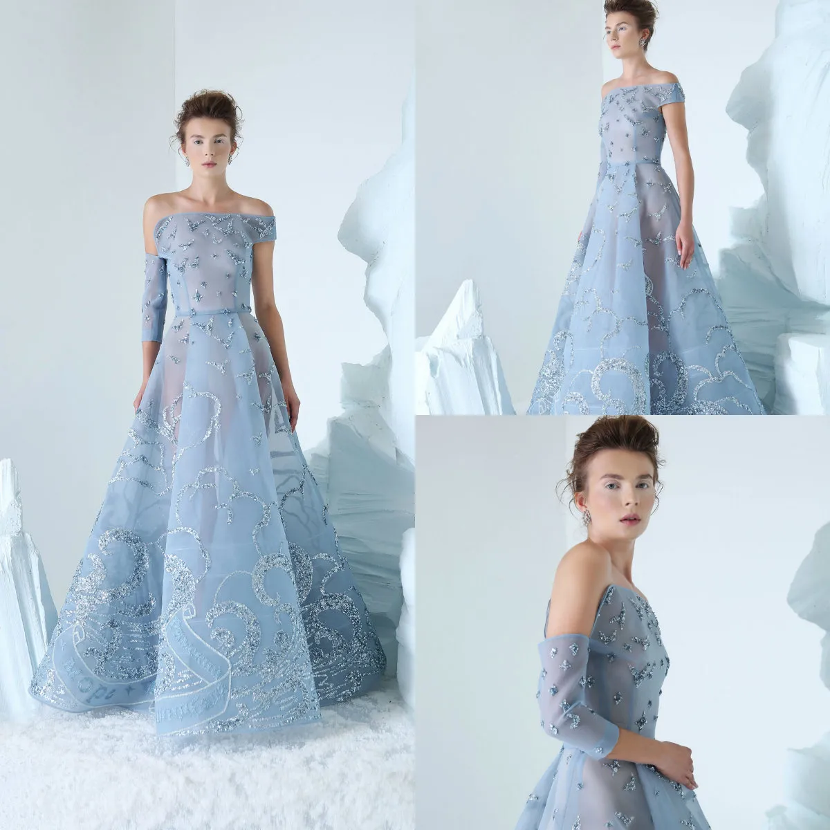 2019 Blue Prom Dresses z koralikami Cekiny z długim rękawem złudzenie z powodu ramienia Linia wieczorowa sukienka impreza nosić niestandardowe suknie zaręczynowe