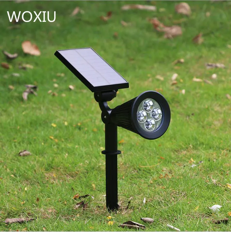 WOXIU للطاقة الشمسية في الحديقة الخفيفة 4LED تعمل بالطاقة الشمسية بقعة ضوء الرئيسية حديقة الجدار المناظر الطبيعية إضاءة مستشعر الضوء