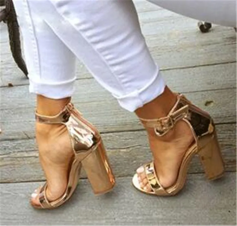 Bulk Rose Gold Patent Leather Peep Toe Chunky Heel Chunky Heel Sandals For Women Fashionable Ankle Strap Dress Shoes At Only 70.34 DHgate.Com