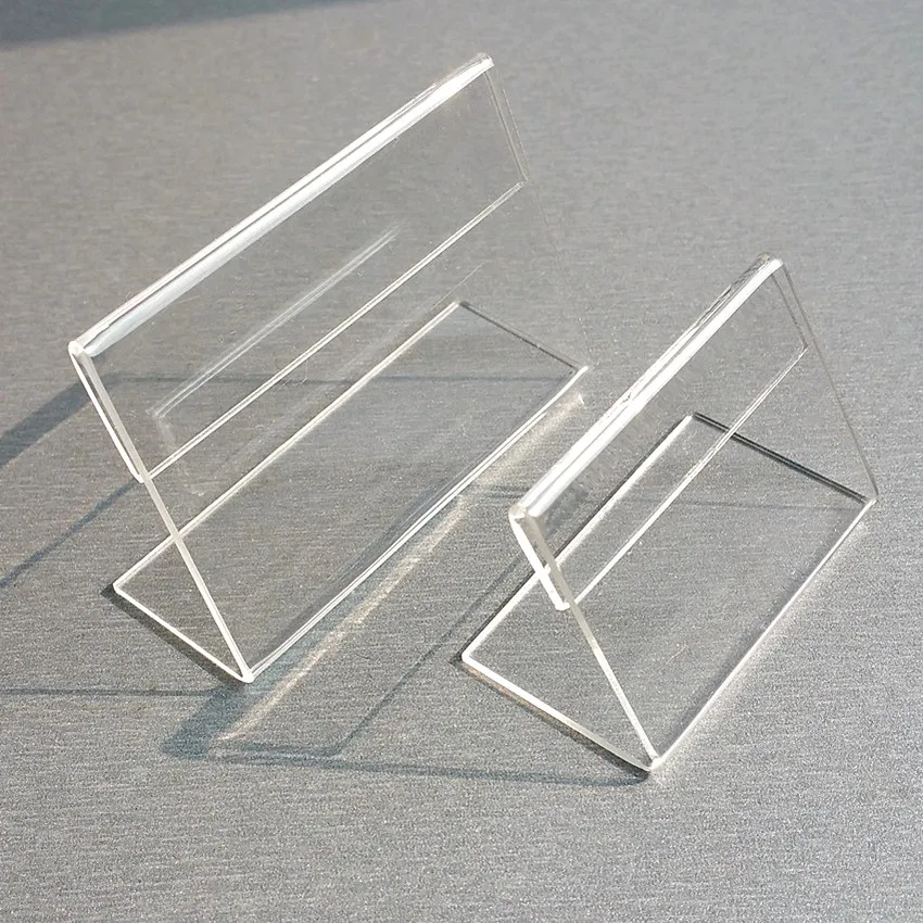 Acrylic T1.3mm Clear Plastic Table Sign Price Tag Label Display Paper Promotion Card Holders Small L Shape Stands 50pcs