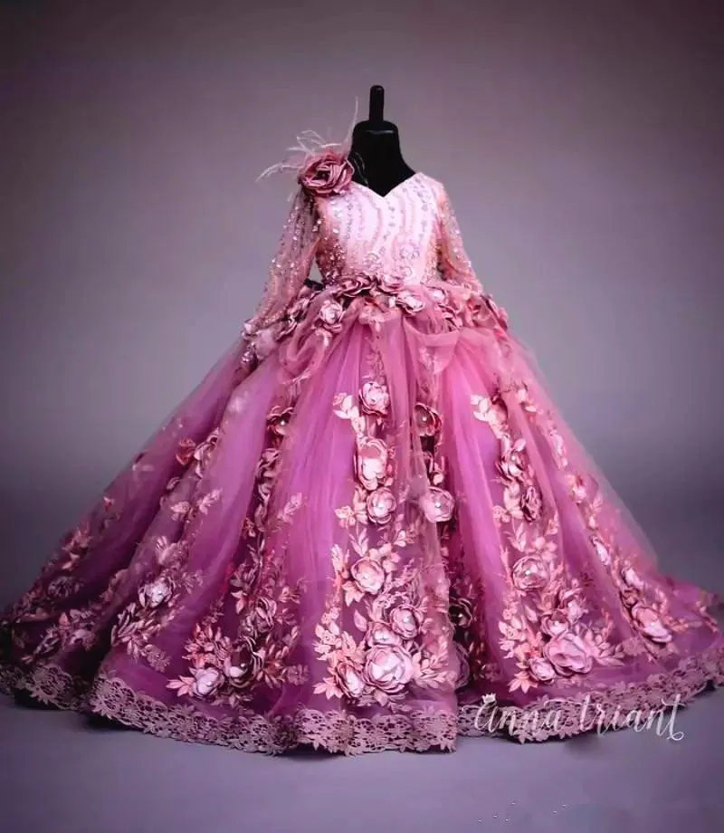 Purple Flower Girl Dresses With Beadings & Handmade Flowers Purple Flower Girl Dresses With Beadings & Handmade Flowers