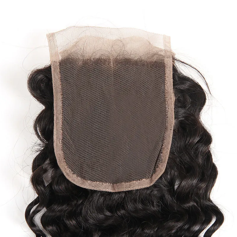 Fechamento de Renda 4X4 Onda Profunda 10-24 polegadas Cabelo Humano Virgem Indiano Top Closures Cor Natural Extensões de Cabelos