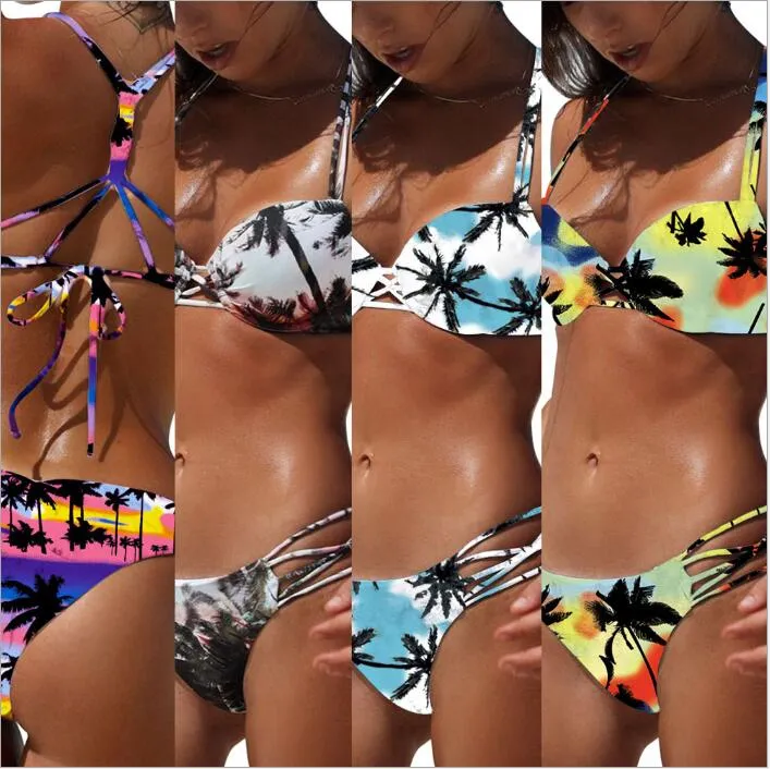 Bikini Mujer Vendaje Traje de baño Traje de baño de verano Bikinis sexy Palma de coco Moda Maillot De Bain Imprimir Trajes de baño Biquini Ropa de playa B4001