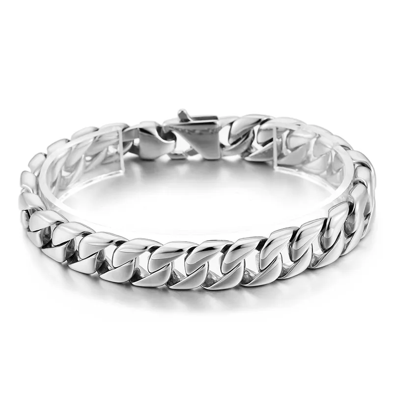 Bracelet en chaîne plaqué or pour hommes et femmes, 23cm, 9 pouces, 12mm, à la mode, en acier inoxydable, à maillons cubains, bijoux 8634167