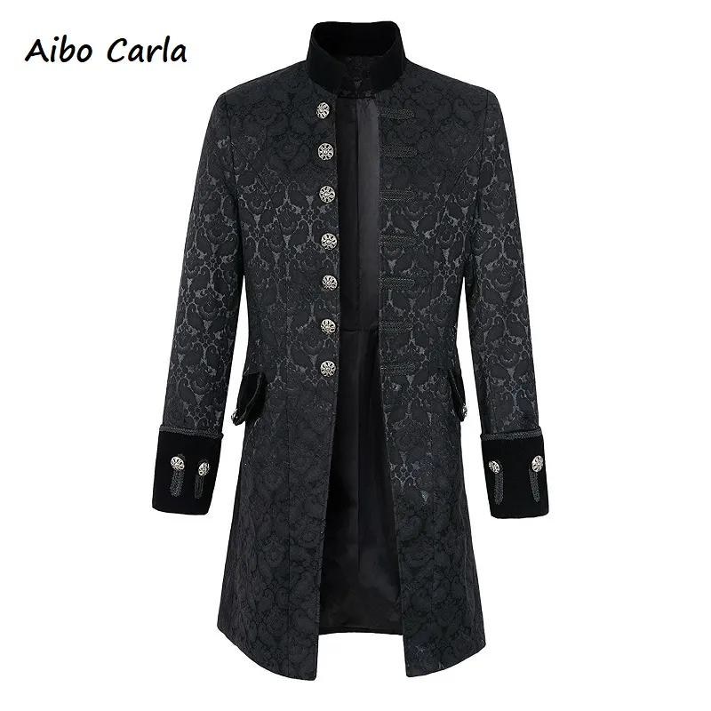 Rrongwn Costume di Halloween da uomo broccato frack tailcoat gilet gotico steampunk medievale doppio petto Paisley gilet matrimonio festa gotico steampunk risvolto gilet, 01 nero, S