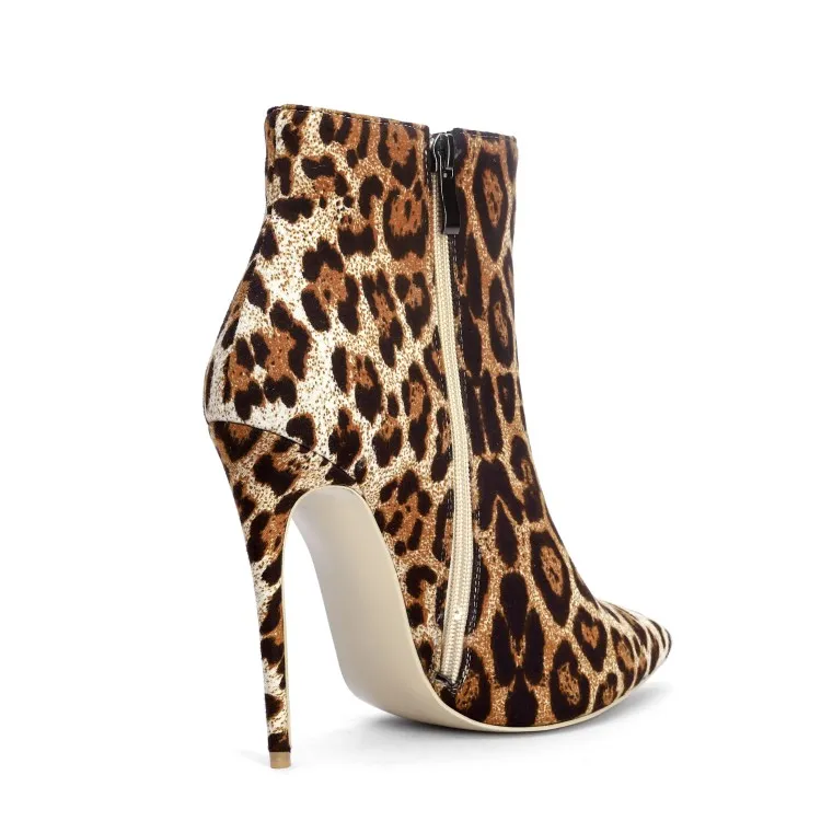 2018 new fashion boots for women leopard pattern high heels winter boots pointed toes ankle boots women shoes big Size