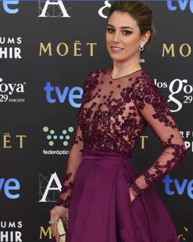 Długie rękawy Zuhair Murad Suknie Wieczorowe Koraliki Sheer Neck Illusion Bodice Bal Sukienka Cekiny Runaway Formalne Red Carpet Party Suknie