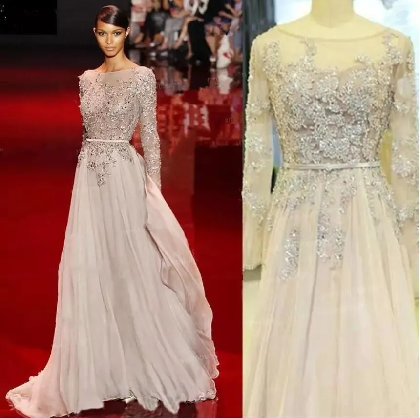 Elie Saab 2019 Avondjurken Bling Bling Bateau Hals Prom Jurken Vloerlengte Kralen Crystal Red Carpet Speciale gelegenheden