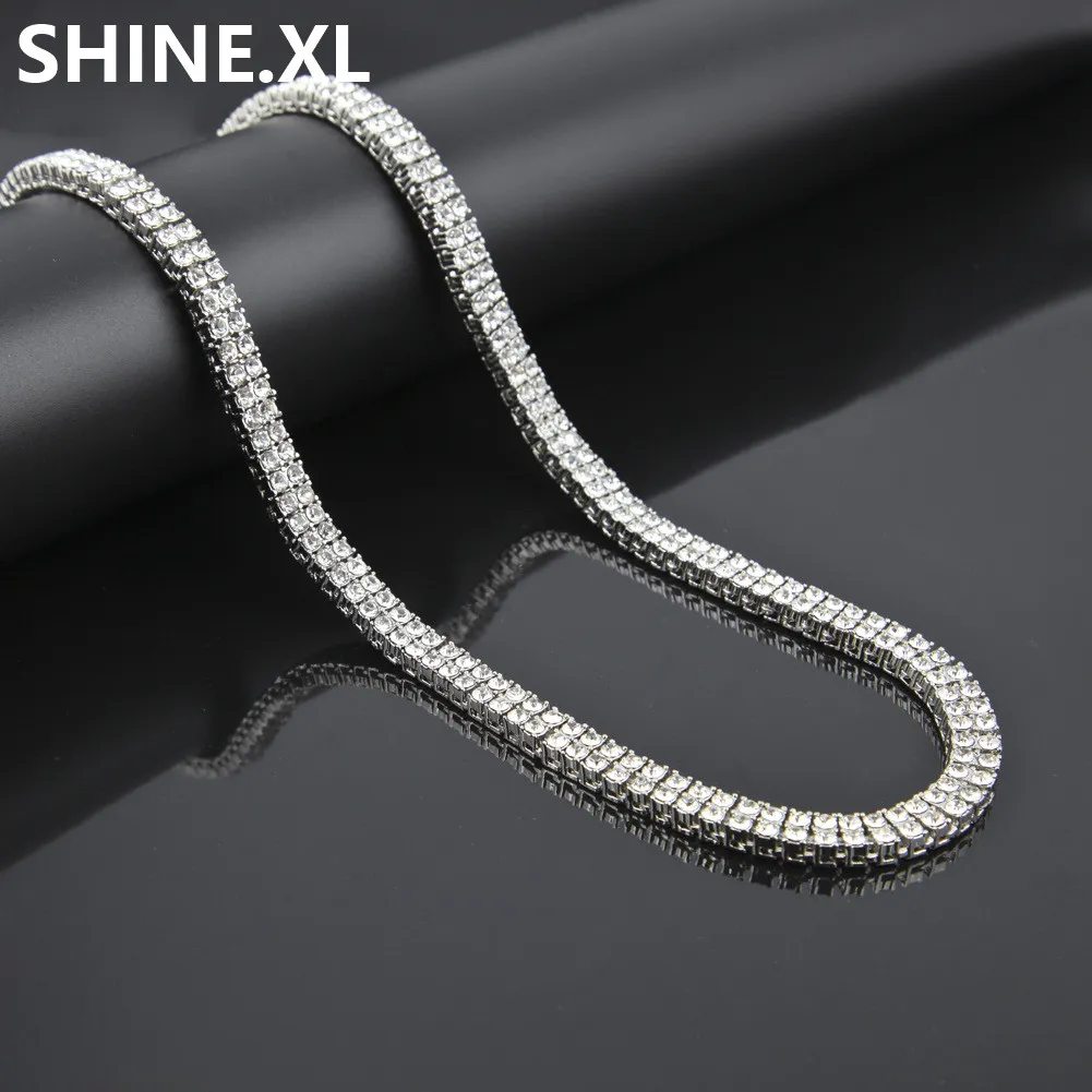 Hip Hop Iced Out Full Lab Diamond Gold Silver Black 2 Row Tennis Chain Necklace 20 24 30 inch