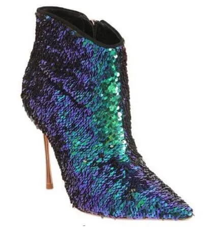 2018 Bling Bling Paillette Hot Fashion Colorful Glitter Ankle Boots Pointed To Party Shoes Golden Heel Sexy Girl Boots