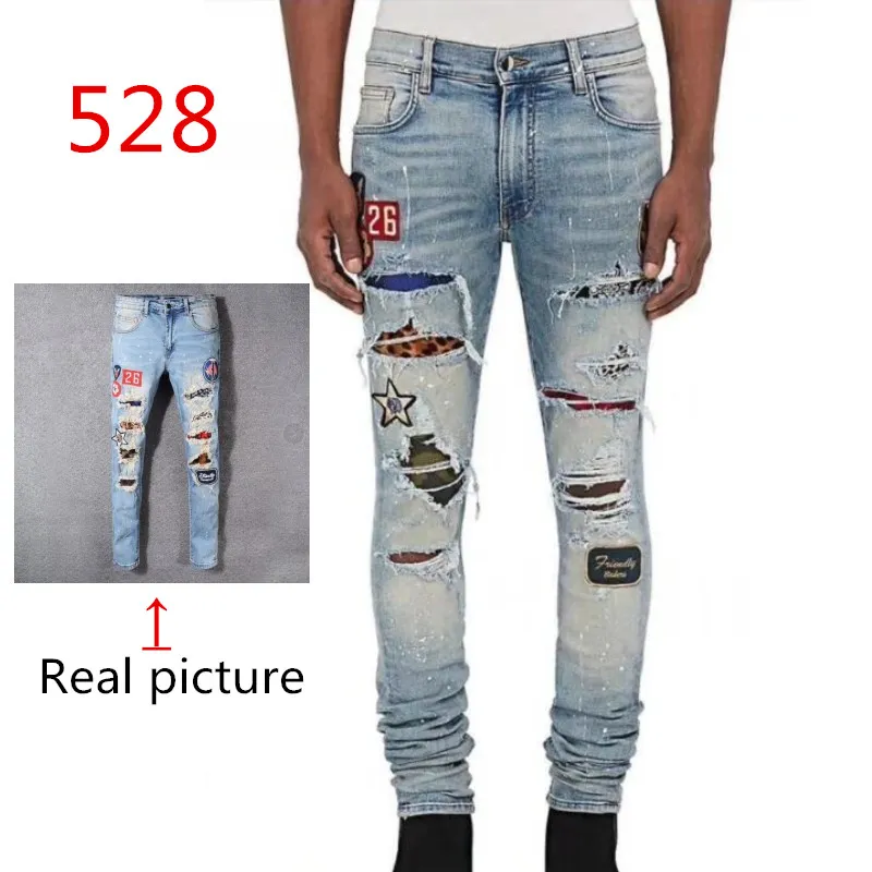 2018 High quality Mens jeans Distressed Motorcycle biker jeans Rock Skinny Slim Ripped hole stripe Famous Brand Denim pants Designer jeans