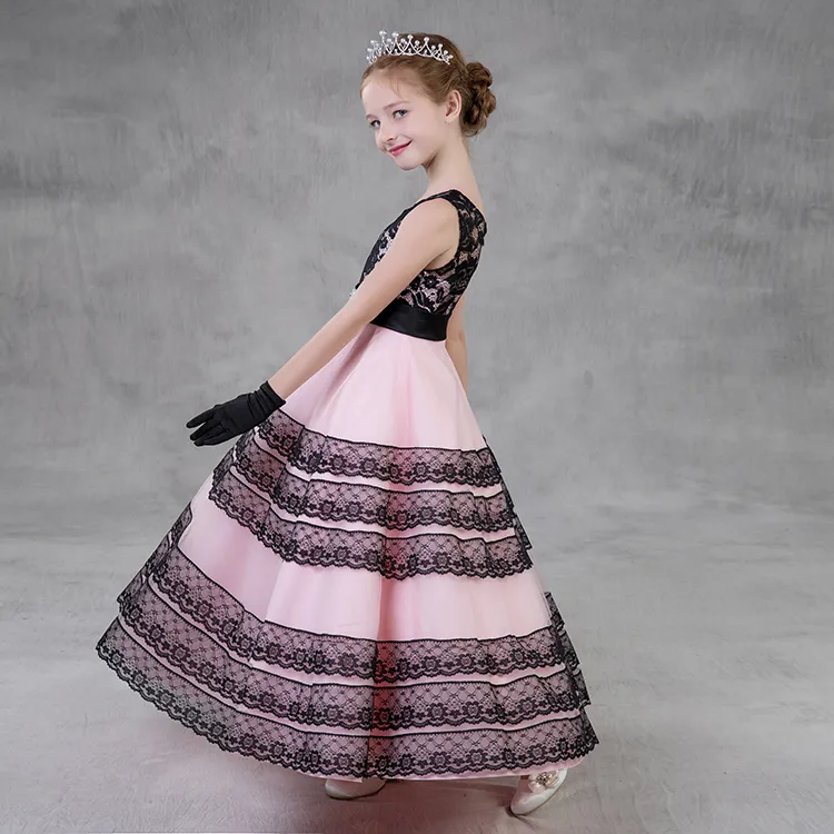 2018 Country Flower Girls Dresses For Weddings Princess Jewel Bow Sleeveless Sashes Long Lace Little Kids Holy First Communion Dress Custom