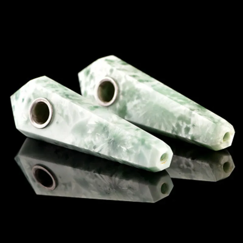 Verde Jasper Gemstone Pipe Artesanais Lindo Apontado Natural Jade Pedra Floco De Neve Dragão Verde Ágata Tabaco Fumantes Acessórios