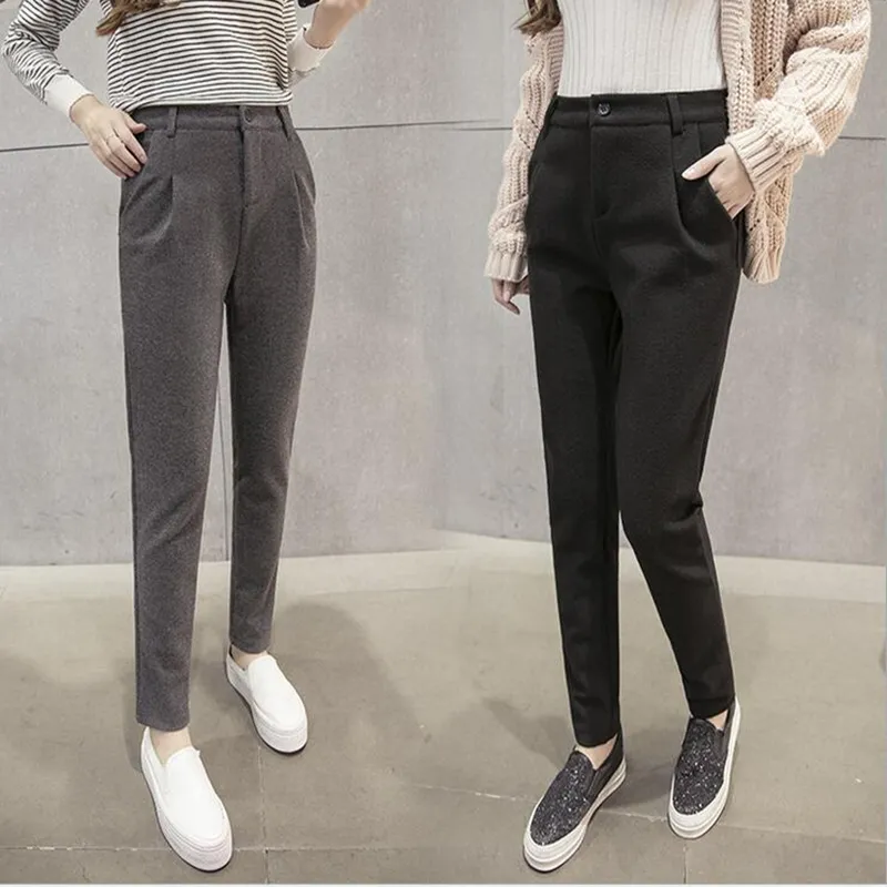 Pantaloni da donna Inverno Autunno Addensare pantaloni a matita di lana Pantaloni di flanella Pantaloni sottili Pantaloni casual da donna Capris da donna