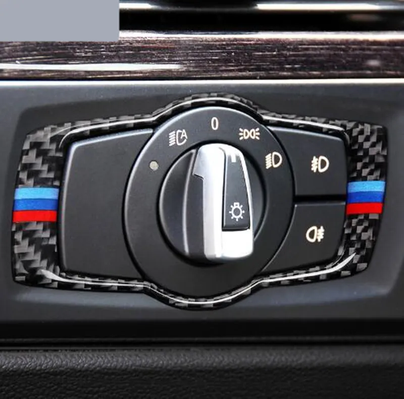 För BMW E90 E92 Carbon Fiber Car Headlamp Switch Trim Refit Sticker Switch Frame Dekor Klistermärken 3 Series 2011-2015 Bilinteriör