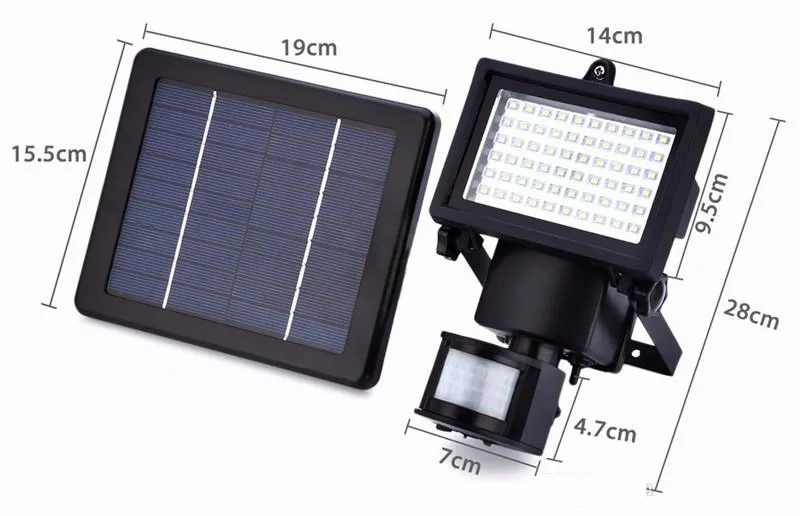 Projecteurs à LED solaires extérieurs à LED Lampes de jardin 60 100 LED Capteur de mouvement corporel PIR Projecteurs solaires Projecteurs Ampoules à lampe solaire