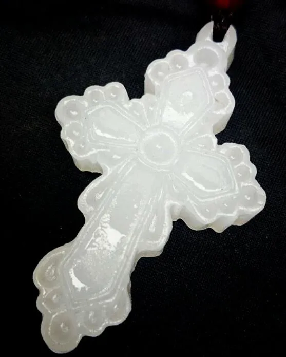 Natural Jade Afghanistan White Jade Lace Cross Statue Pendant Jewellery Lucky Amulet Hand Engraving Fine Jewelry