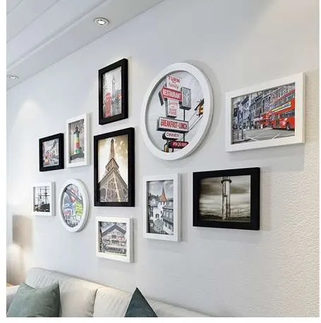 11 sztuk Prostokątne okrągłe ramki do zdjęć, DIY Wiszące album ścienny, Home Durector White Base Picture Frame Set