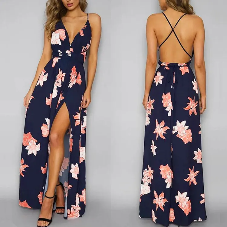 2018 summer sexy deep V lead back beach dress pure colored bandage long dress dress falda vestido para senoritas