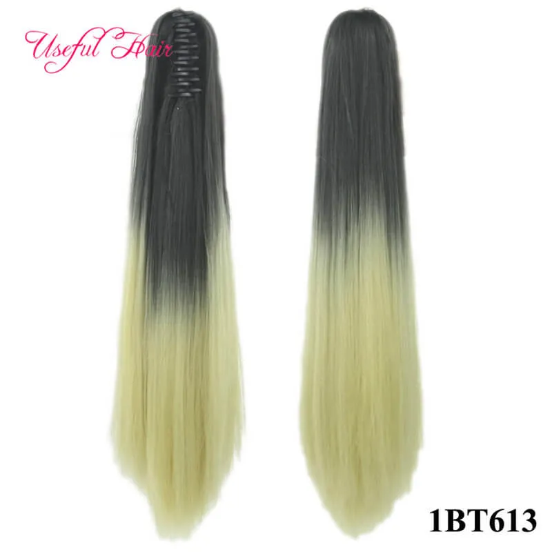 OMBRE DEUX TONS COULEUR queue de cheval pince à griffes extension de cheveux Extensions de cheveux synthétiques Queue de cheval 24 '' Clip synthétique droit dans l'extension de cheveux