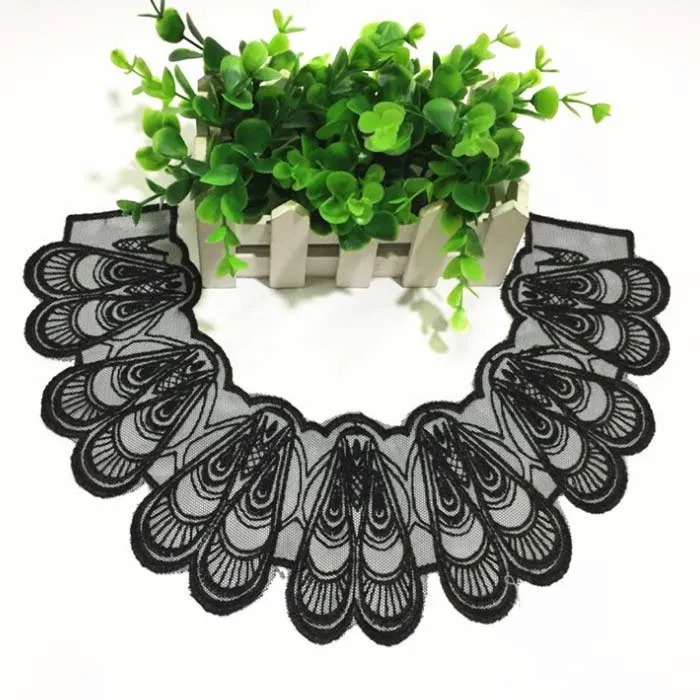 patches fabric collar Trim Neckline Applique for dress/wedding/shirt/clothing/DIY/Sewing flower Floral lace gauze black