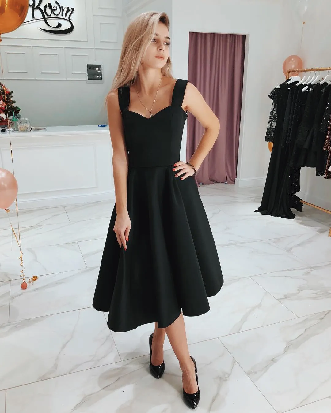 Black A Line Simple Black Prom Dress With Spaghetti Straps And