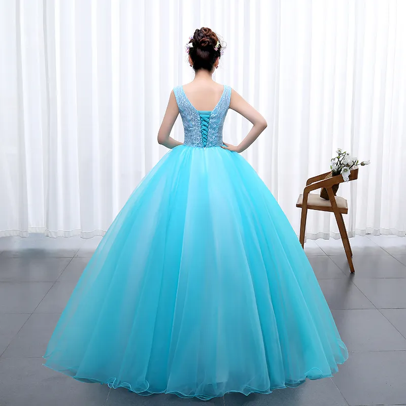 Opzc Color Yarn Princess Blue New Wedding Dress 2018 Sexy V Neck for Party Chorus Host Fleabane Goitter Stage Studio Photo