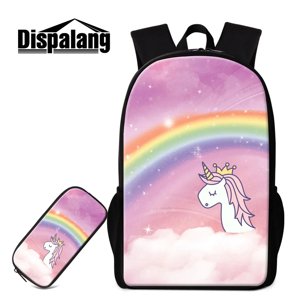 Rainbow School Backpacks鉛筆ケース2個の学生のためのセット子供のための16インチ大学の小学生のブックバッグのための16インチの大学のBookbag