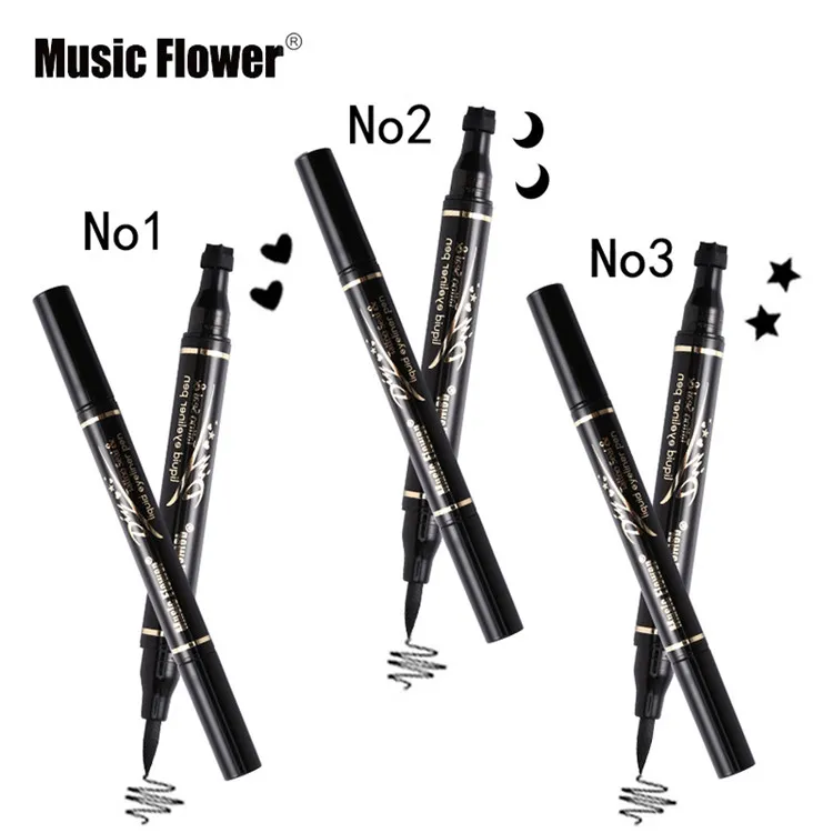 Music Flower Black Liquid Eyeliner + Tatto Seal Stamp 2 in 1 Waterproof Eye Liner Pencil Highlighter maquiagem