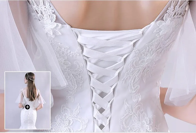 Abiti da sposa sexy a sirena bianca Corte dei treni Abiti da sposa economici LACE-UP Indietro Custom Made Plus Size economici