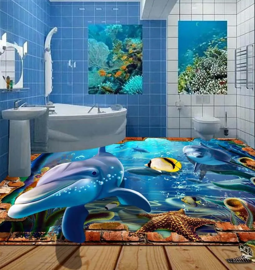 3d Flooring Wallpapers For Living Room Custom Bathroom Vinyl Floor