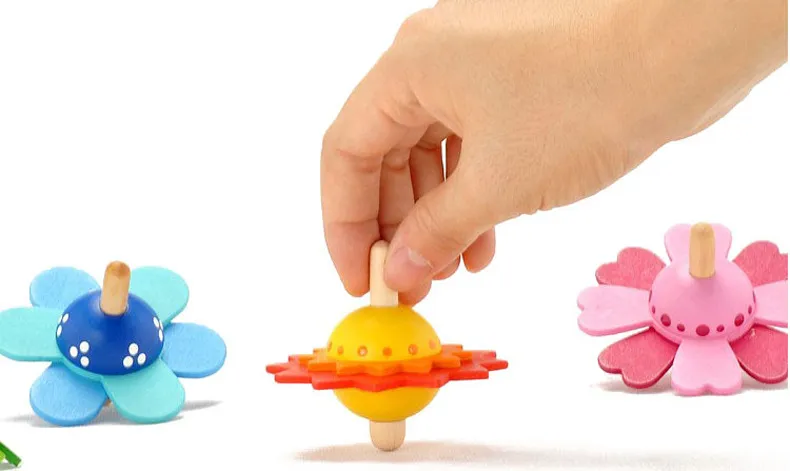 Kids Retro toys flower trottola di legno i Giocattoli il relax bambini gioco di gruppo funky colorato legno peg-top