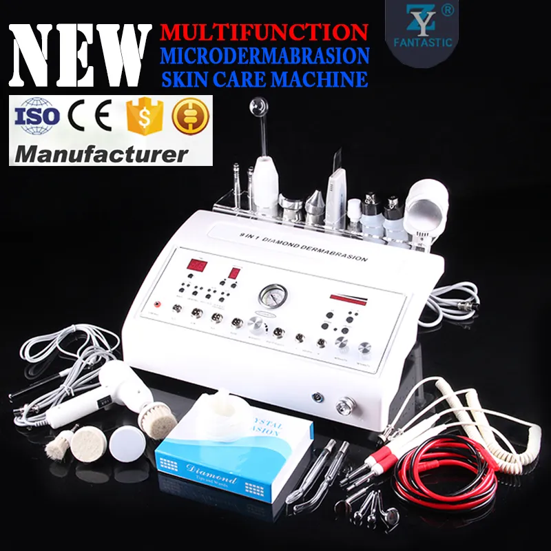 9 i 1 Super Microdermabrasion Skin Care Ultraljud Skin Scrubber Galvanic Massage High Frequency Face Lift Oxygen Jet Peel Machine