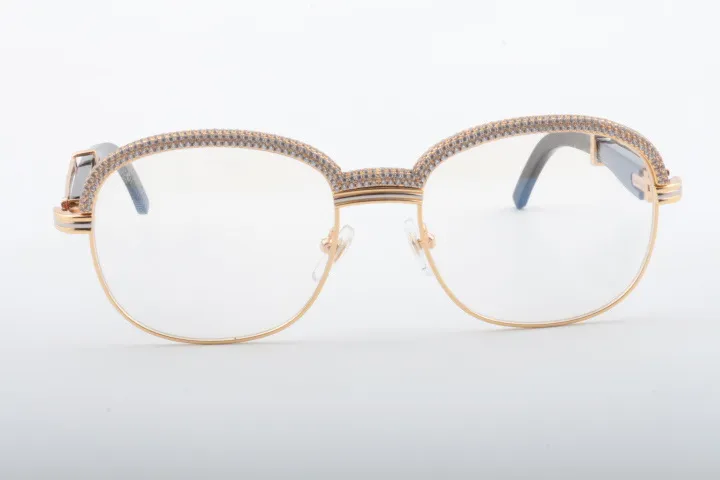 19 -vendita di occhiali rotondi con angolo di bue naturale di alta qualità moda cornice diamantata atmosferica di fascia alta 1116728-A Taglia 60-118-140299B