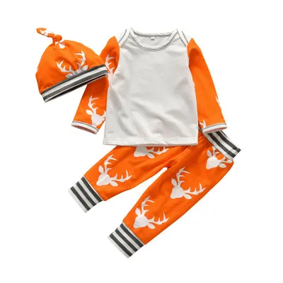 Jul nyfödd baby kläder set spädbarn toddler hjort head ren bomull långärmad romper + byxor + hatt 3pcs set barn casual outfits