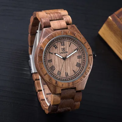 2018 Nowy naturalny czarny sandałowy drewniany zegarek analogowy Uwood Japan Miyota Kwarc Ruch drewniany zegarki Dresswatch do unisex238s
