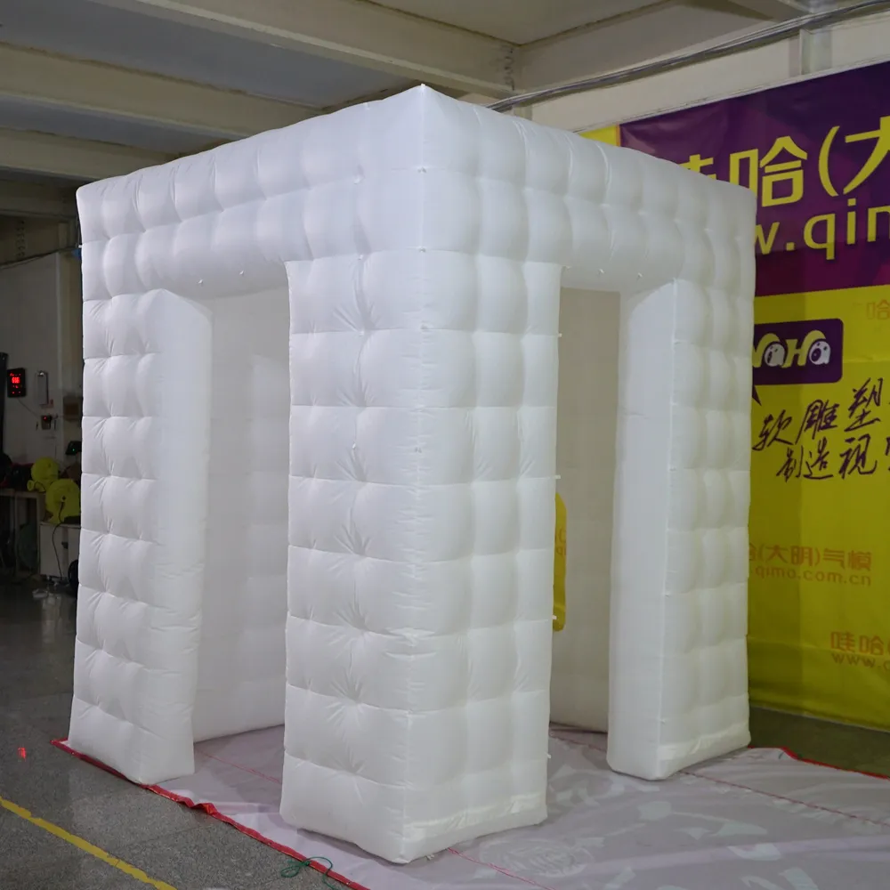 Uppblåsbar fotobott med färgglada LED -vita uppblåsbara fyrkantiga fotobås