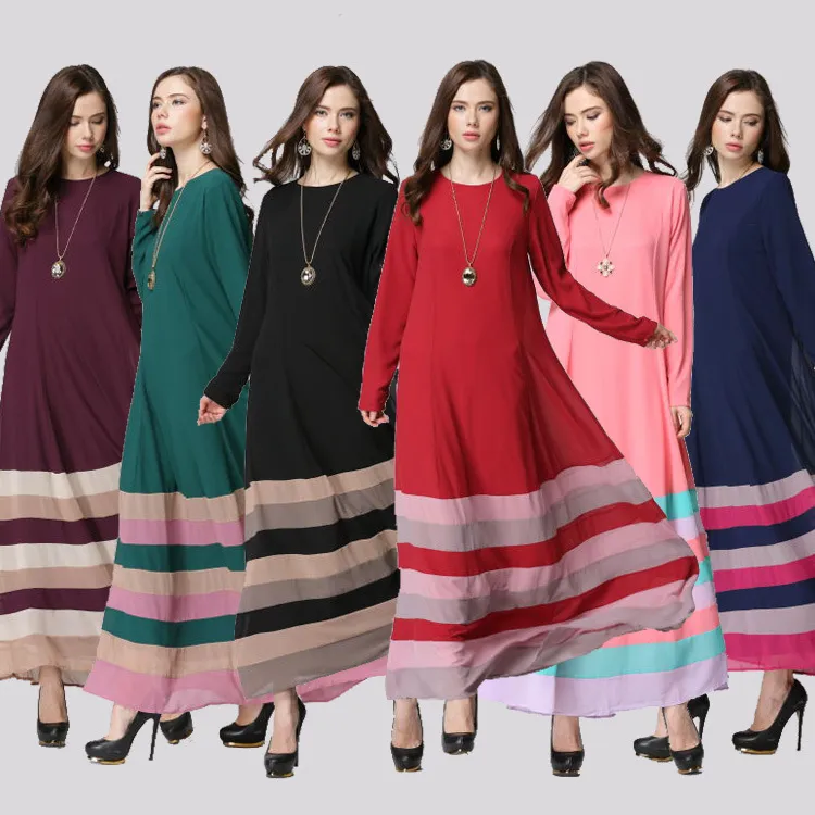 Женщины полосатый старинные ретро платье кафтан Абая Джилбаб Исламский мусульманин с длинным рукавом макси платье DK728MZ Бесплатная доставка Dropshipping