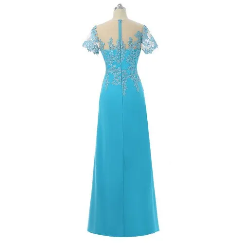 Laço azul Mãe da Noiva Noivo Vestidos Plus Size Real Foto Chiffon Jóia Pescoço Oco de Volta Barato Longo Evening Formal Vestidos 2018