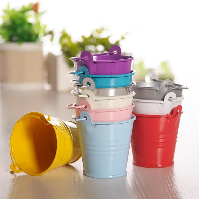 Bröllopsfest Dusch Presentförpackning Mini Small Assorted Color Tin Pails Buckets Candy Chocolate Box Wen6858