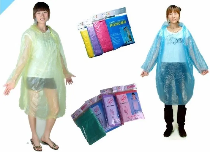 Disposable PE Raincoats Poncho Rainwear Fashion Travel Rain Coat Rain Wear gifts mixed colors 200PC free shipping