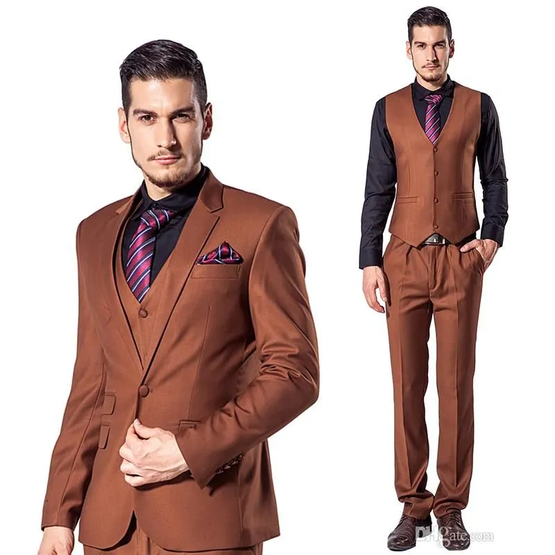 Yakışıklı Slim Fit Kahverengi Damat Smokin Güzel Bir Düğme Sağdıç Erkekler Örgün Erkekler Balo Yemeği Iş Takım Elbise (Ceket + Pantolon + Kravat + Yelek) No: 826