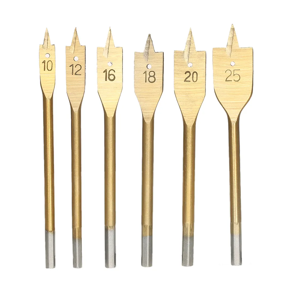 Freeshipping 6Pcs/lot High-carbon Steel drill bit Quality Wood Flat Drill Set Woodworking Spade Drill Bits perforator furadeira ferramentas